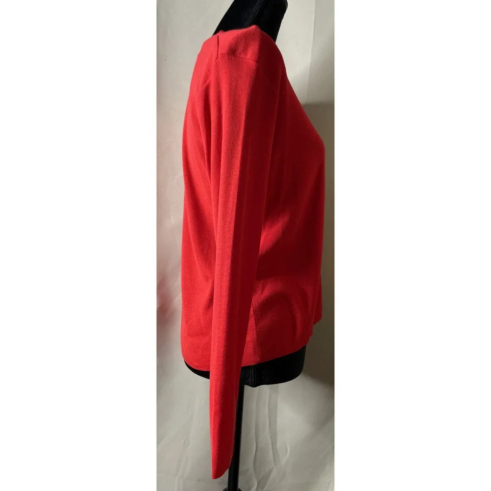 Linda Allard Ellen Tracy Womens PM Cardigan Red Viscose V Neck‎ Button Front USA